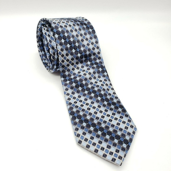 Valerio Garati 60" Neck Tie Pure 100" Seta Silk Blue Vivid Geometric Embroidered - Picture 7 of 7